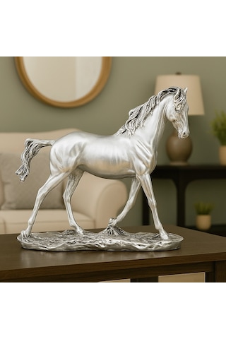 Gümüş Sarı At Dekoratif Heykel Biblo 24x24