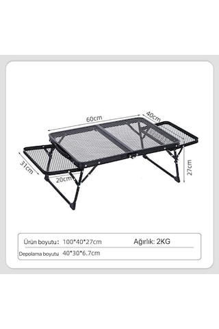 Taşınabilir Katlanır Kamp Masası Hafif, Dayanıklı, File Yüzeyli Outdoor Piknik Masası Siyah