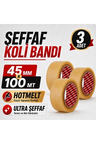 Sanplaza Şeffaf Hotmelt Koli Bandı 45 Mm X 100 Mt Güçlü Yapışkanlı Paketleme Ambalaj Bandı 3 Adet