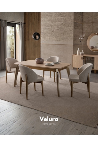 Victor Açılır Yemek Masası + 4 Sandalye Bej