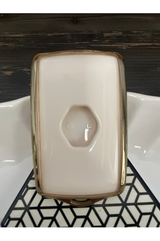 Lüx Renault Clio Uyumlu E-tech Austral Megane E-tech 4 Buton Nano Anahtar Kılıfı Beyaz Gold Renk