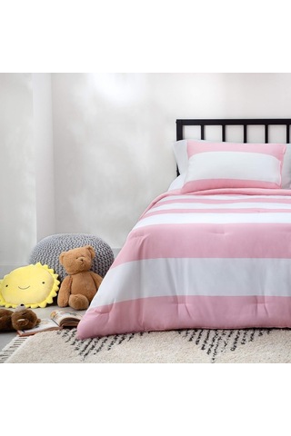 Dört Mevsim Hipoalerjenik Kuş Tüyü Alternatif Mikrofiber Yorgan, İkiz Xl, Pembe/beyaz Çok Renkli