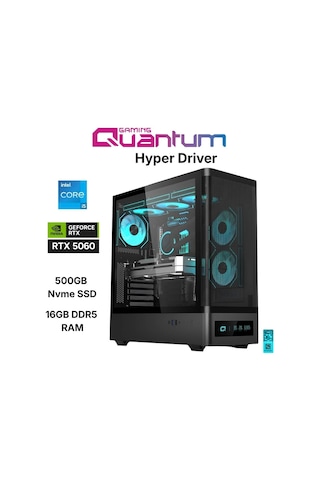 Quantum Gaming Hyper DRIVER i5-14400F 16 GB 500 GB NVMe SSD 8 GB RTX5060 Masaüstü Oyuncu Bilgisayarı