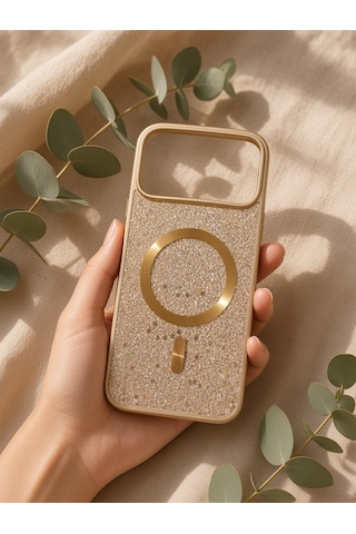 İphone 17/18 Promax Ortak Uyumlu Simli Magsafe Özellikli Kılıf Altın