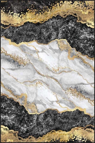 Siyah Gold Kaymaz Mermer Desen Özel Ölçü Rulo Yolluk Ar263n11 Siyah - Gold