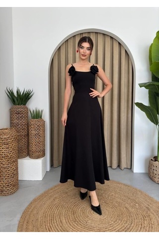 De'charme Matilda Gül İp Askılı Elbise Siyah