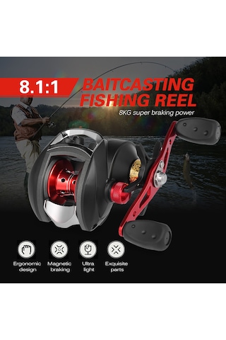 12+1 Bb Rulman 8.1:1 Yem Döküm Balıkçılık Reel Tek Yönlü Debriyaj Baitcasting Reel Sol/sağ El Balıkçılık Reel Manyetik Fren Cazibesi Balıkçılık Reel