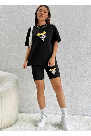 Tarzsokak Kadın Siyah Toparlayıcı Tayt Ve Tshirt Kombini Alt-üst Takım Siyah