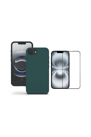 Apple iPhone 17e Uyumlu Içi Kadife Lansman Kılıf Ve 5d Tam Kaplayan Cam Ekran Koruyucu Koyu Yeşil