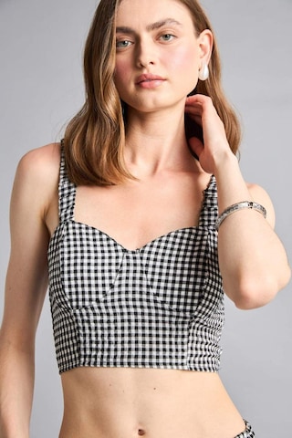 Defacto Fıtted Gofre Dokulu Kalp Yaka Pötikareli Crop Siyah Bluz H8864ax26smbk81 Siyah-bk81