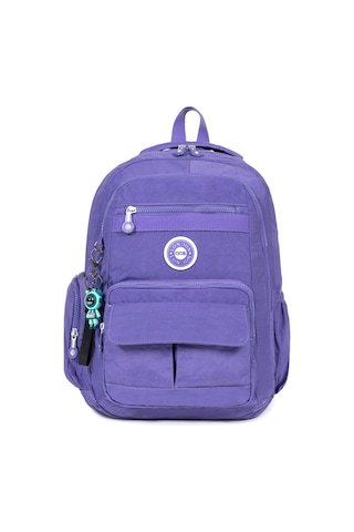 Krınkıl Kumaş Su Geçirmez Çok Bölmeli Anahtarlıklı Seyahat, Okul Ve Günlük Kullanım İçin Modern Sırt Çantası - Mor Mor