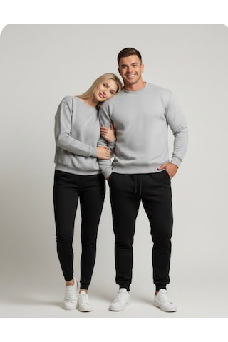Tuba Toptaş Unisex Bay/ Sweatshirt Yuvarlak Yaka Gri