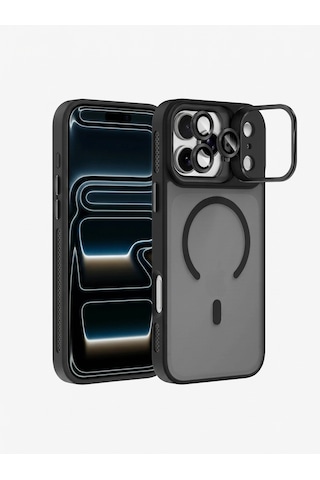 Apple iPhone 17 Pro Max Uyumlu Magsafe Özellikli Kamera Lens Koruyuculu Pass Silikon Kılıf Şeffaf Siyah