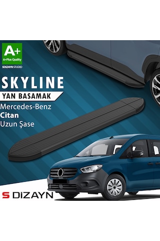 S-dizayn Mercedes Citan Uzun Şase Skyline Siyah Yan Basamak 223 Cm 2012-2021 A+ Kalite