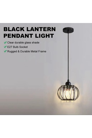Konesam Siyah Cam Fener Tipi Avize, 12w Isık, Ayarlanabilir Tel, Koridor Balkon Giriş, Modern Tasarım, Islak Işık Siyah