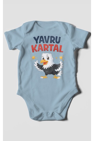 Morivokids Yavru Kartal Kısa Kollu Bebek Body %100 Pamuk Bebe Mavisi