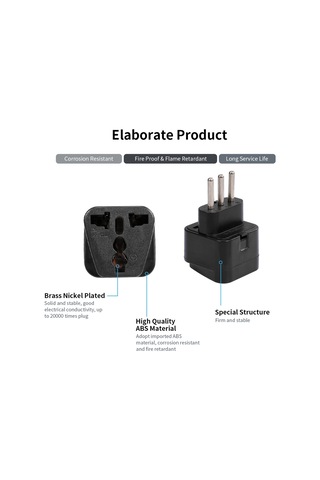 Reedark İtalya Seyahat Fiş Adaptörü - Üç Yuvarlak Pinli, Şili, Küba, Uruguay, Suriye Ve Milano İçin Uyumlu, Siyah