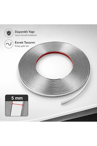 Renault Twingo 5 Mm Krom Nikelaj Görünümlü Esnek 10 Metre Dekoratif Araç Dış Aksesuar Şeridi