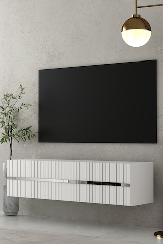 120dhdtda5bg Tedy Lazer Pleksi Desenli Duvara Monte Tv Sehpası Beyaz-gümüş