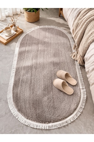 Melena Carpet Yumuşak Peluş Yolluk Kaymaz Taban Oval Paspas Banyo Mutfak Modern Halı Kahverengi