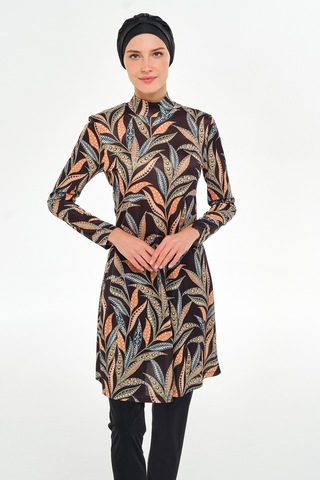 Likralı Tam Kapalı Tesettür Mayo Desenli 3105 Siyah Siyah