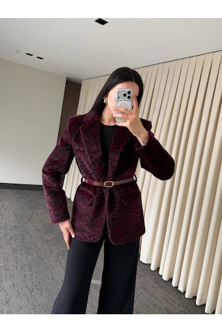 Laluvia Bordo Leopar Kemerli Ceket - 9614 Bordo