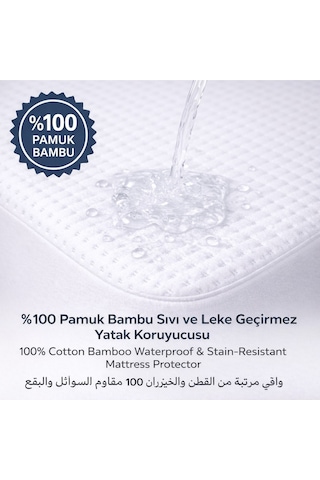 %100 Pamuk Bambu Lastikli Çarşaf Tipi Fitted Alez Sıvı Geçirmez Yatak Koruyucu Beyaz