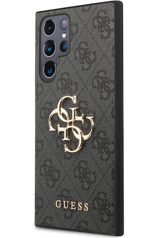 Galaxy Uyumlu S24 Ultra Kılıf Guess Lisanslı Pu Deri Yazı Ve 4g Metal Logolu Desenli Kapak Kahverengi