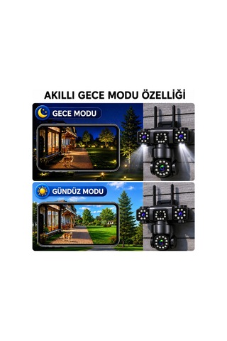 Pro 9mp 3lens Wifi Güvenlik Kamerası 360 Hareketli Gece Görüş Ip66 Sesli Konuşma Hareket Takibi