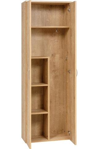 Temizlik Malzemeleri Dolabı, Ahşap Gardırop, Elbise Dolabı, Çok Amaçlı Dolap, 60x34x180cm Safir Meşe