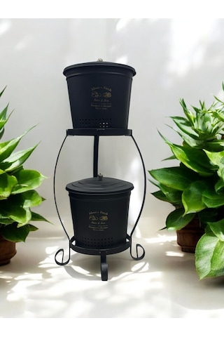 Magic Objects 2 Katlı Metal Büyük Boy Patates Soğan Kovası Kabı Sebzelik Patateslik Soğanlık Sepeti Siyah Siyah