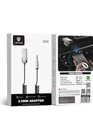 Lenyes Lr208 Spiral Kablolu Dahili Mikrofonlu Kablosuz Ses Alıcı Aux Bluetooth V5.3 Adaptör Gümüş