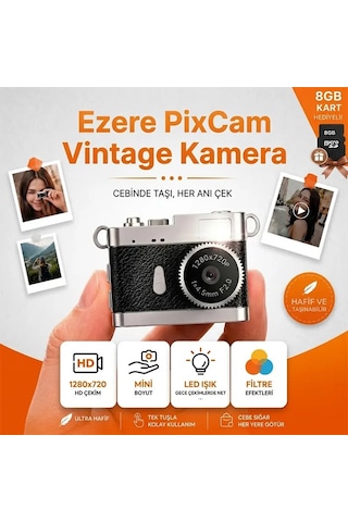 Ezere Pixcam Vintage Taşınabilir Mini Dijital Kamera Selfie Video Vlog Kamerası Mini Anahtarlık 1080p- 5775