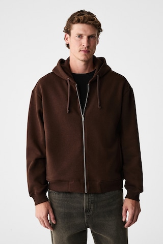 Grimelange Ashby Erkek Kapüşonlu Fermuarlı Cepli Kordonlu Boxy Kalıp Acı Kahve Sweatshirt Acı Kahverengi