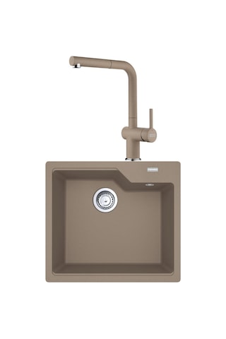 Franke Ubg 610-56 Granit Oyster Evye, Actıve Plus Doccıa 2.0 Spiralli, Oyster Armatür Kahverengi