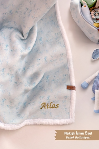 Kişiye İsime Özel Nakışlı Hediyelik Yenidoğan Fluffy Kundak Puset Bebek Battaniyesi Solid Yeşil