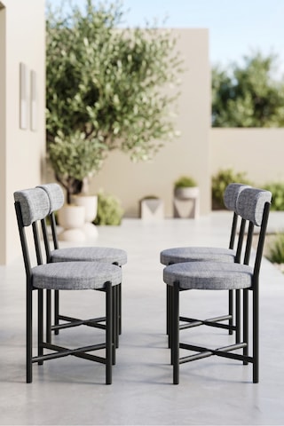 Sandalye 4 Adet Keten Kumaş Metal Ayak Modern Mutfak Sandalyesi Cafe Balkon Ofis Teddy Gri