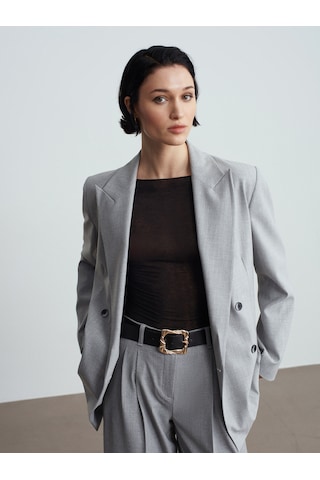 Dilvin 60783 Kruvaze Blazer Ceket-gri Gri