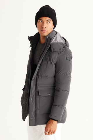 AC&Co / Altınyıldız Classics Erkek Antrasıt Standart Fit Normal Kesim Çıkma Kapüşonlu Kaban Antrasit