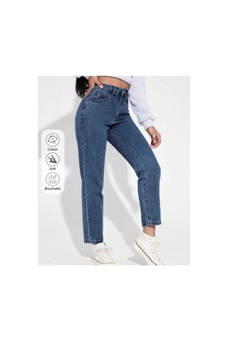 Kene Jeans Yüksek Bel Tam Kalıp Mom Jeans Lacivert