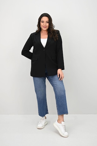 Koza Butik Kadın Büyük Beden Astarlı Düğmeli Blazer Ceket 9008-25-1 Siyah