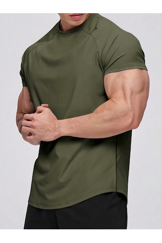 Genius Store Erkek Spor Tişört Running Sports Gym Reglan Oval Kesim Penye T-shirt Ovalt-shirt Haki