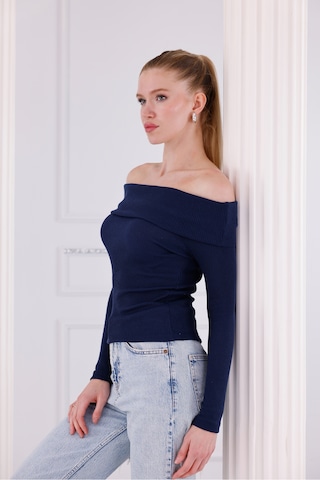 Madonna Yaka Uzun Kollu Fitilli Kadın Bluz Lacivert