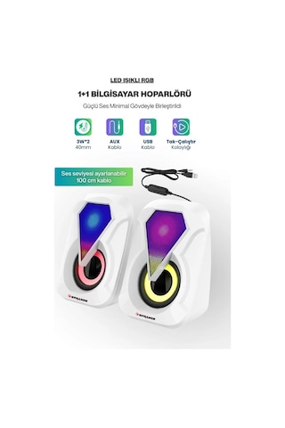 Sprange Sr-pn785 2.0 Rgb Işıklı Multimedia 5v 3w 2 Gaming Oyuncu Speaker -beyaz