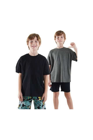 Denokids Erkek Çocuk Basic Oversize 2'li T-shirt Takım Renkli Çok Renkli