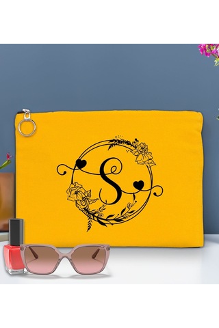 Bk Gift Kişiye Özel Harfli Astarlı Sarı Portföy Çanta 30x21cm, Baskılı El Çantası, Organizer Çanta
