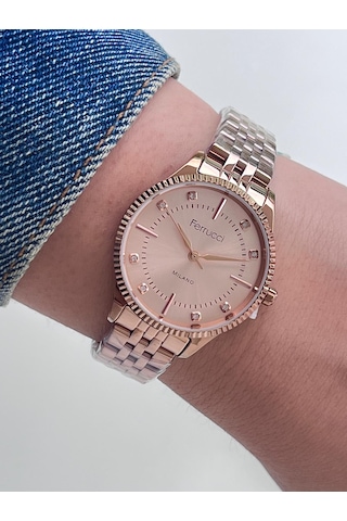 Ferrucci Fc60783 Retro Model Çelik Jübile Kordon Sade Şık Kadın Kol Saati Rose Gold
