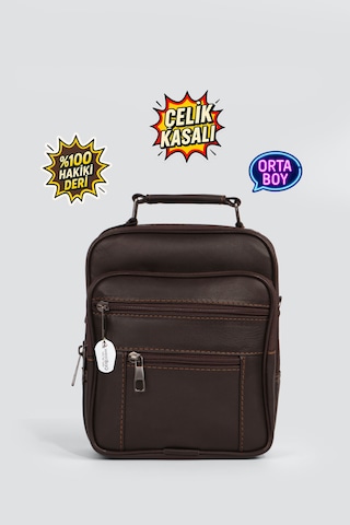 Westbag Erkek Çelik Kasalı Hakiki Deri El Ve Omuz Çantası Ayarlanabilir Askılı Orta Boy Kahverengi