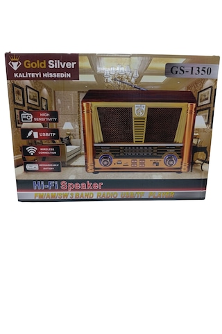 Gold Silver Gs-1350 Retro Ahşap Nostaljik Radyo Şarjlı Bluetooth Hoparlör 3 Bant Fm Am Sw Usb Tf Gold