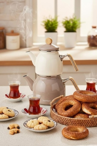 Bambum Nostalji - Ahşap Kulplu Çaydanlık Takımı Toprak Diğer
